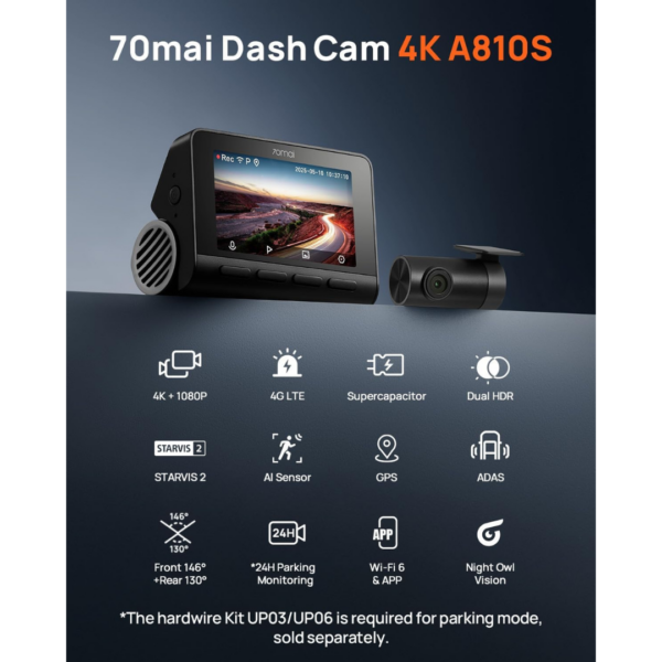 1-105.png 70mai 4K Dash Cam Front and Rear A810S, 4K+1080P Dual STARVIS 2, HDR Car Dash Cam with Night Vision