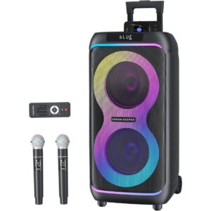 GKDT81 Karaoke Machine with 2 Microphones for Adults, 80W Rated Power, Dual 8" Woofers, Portable Bluetooth Party Speaker with Wheels & Pull Handle