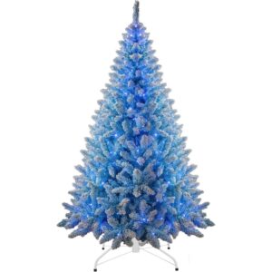 8Ft Flocked Prelit Blue Christmas Tree with Blue LED Lights Multifunction