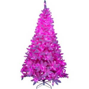 8Ft Flocked Prelit Pink Christmas Tree with Pink LED Lights Multifunction