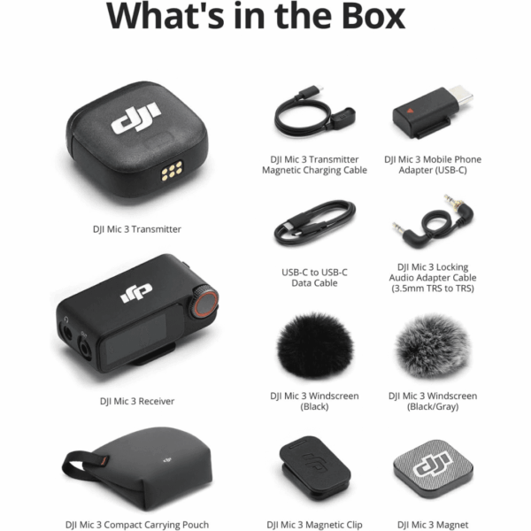 1-69.png DJI Mic 3 (1 TX + 1 RX), Wireless Lavalier Mic for iPhone/Camera/Android