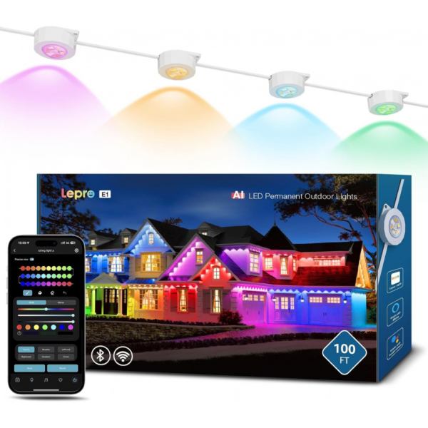 Lepro E1 AI Permanent Outdoor Christmas Lights, 30m RGB+IC & Tunable White