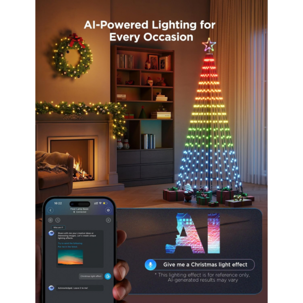 Govee Christmas Cone Tree Lights 1.87m, 316 LEDs RGBIC String Lights, Black [Energy Class G]
