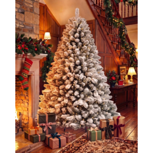 7Ft Christmas Tree Snowy Flocked with Warm White & Multicolour Lights