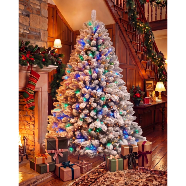 11.png 7Ft Christmas Tree Snowy Flocked with Warm White & Multicolour Lights