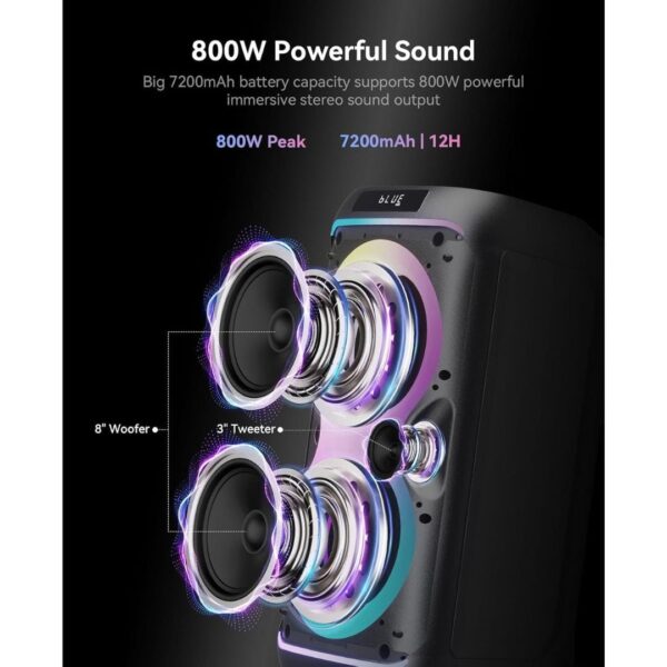2-22.jpg GKDT81 Karaoke Machine with 2 Microphones for Adults, 80W Rated Power, Dual 8" Woofers, Portable Bluetooth Party Speaker with Wheels & Pull Handle