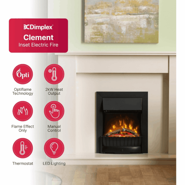 2-33.png Dimplex Clement 2KW Optiflame Inset Electric Fire, Black