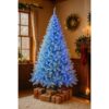 8Ft Flocked Prelit Blue Christmas Tree with Blue LED Lights Multifunction