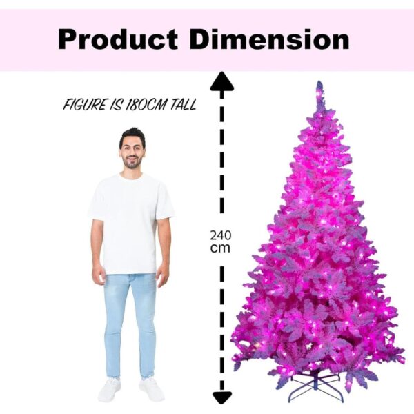 2-38-1.jpg 8Ft Flocked Prelit Pink Christmas Tree with Pink LED Lights Multifunction