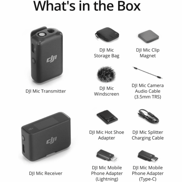 2-67.png DJI Mic (1 TX + 1 RX), Wireless Lavalier Microphone, 250m (820 ft.) Range