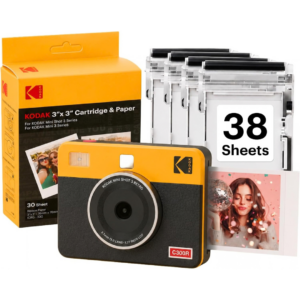 KODAK Mini Shot 3 Retro 3x3 Instant Camera, Photo Printer, 38 Sheet, Yellow