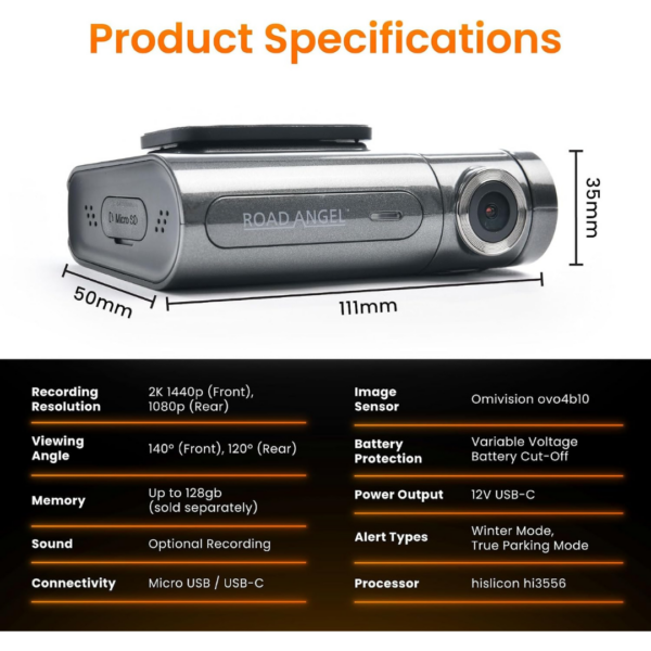 Road Angel Halo Pro 2K 1440p Dual Dash-Camera
