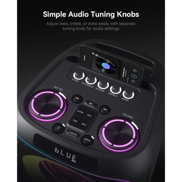 3-18.jpg GKDT81 Karaoke Machine with 2 Microphones for Adults, 80W Rated Power, Dual 8" Woofers, Portable Bluetooth Party Speaker with Wheels & Pull Handle