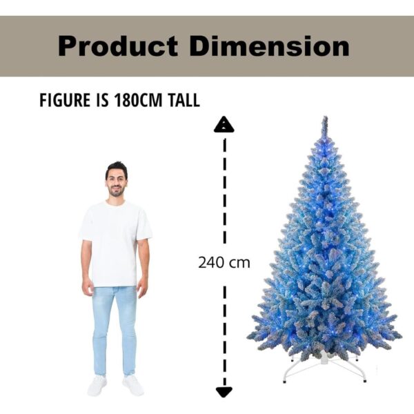 8Ft Flocked Prelit Blue Christmas Tree with Blue LED Lights Multifunction