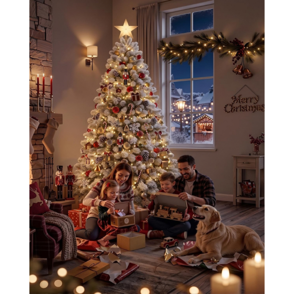 3-73.png 7Ft Christmas Tree Snowy Flocked with Warm White & Multicolour Lights