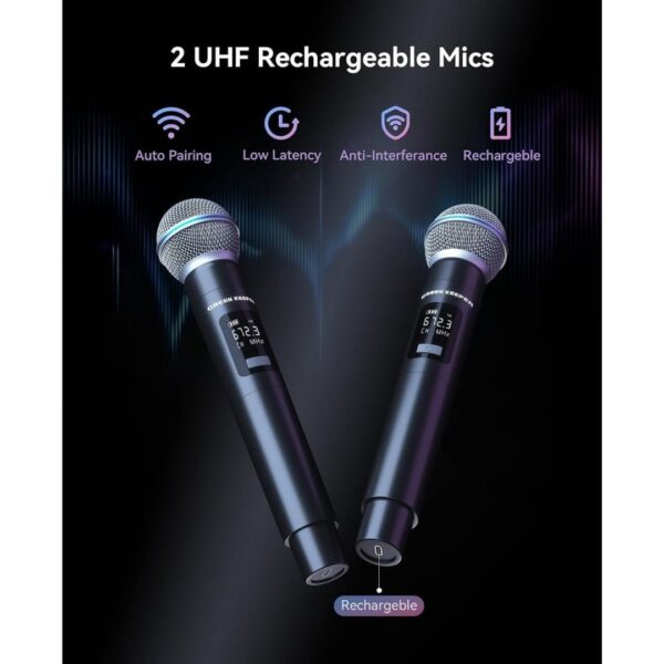 4-10.jpg GKDT81 Karaoke Machine with 2 Microphones for Adults, 80W Rated Power, Dual 8" Woofers, Portable Bluetooth Party Speaker with Wheels & Pull Handle
