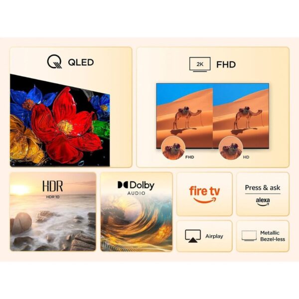 TCL 32SF560-UK 32 Inch Full HD QLED HDR Smart TV with Fire TV Press & Ask Alexa, Metallic Bezel-Less Design [Energy Class F]