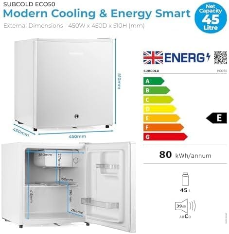Subcold Eco50 Mini Fridge 45L Tabletop Solid Door | Chiller Box & Lock [Energy Class E]