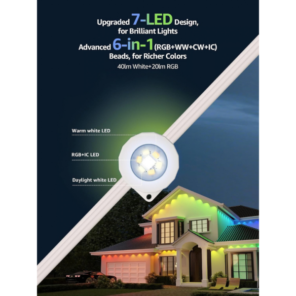 Lepro E1 AI Permanent Outdoor Christmas Lights, 30m RGB+IC & Tunable White