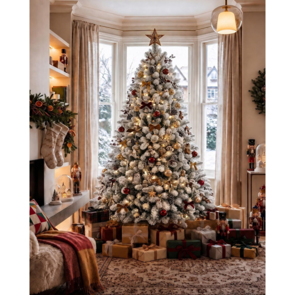 6-36.png 7Ft Christmas Tree Snowy Flocked with Warm White & Multicolour Lights