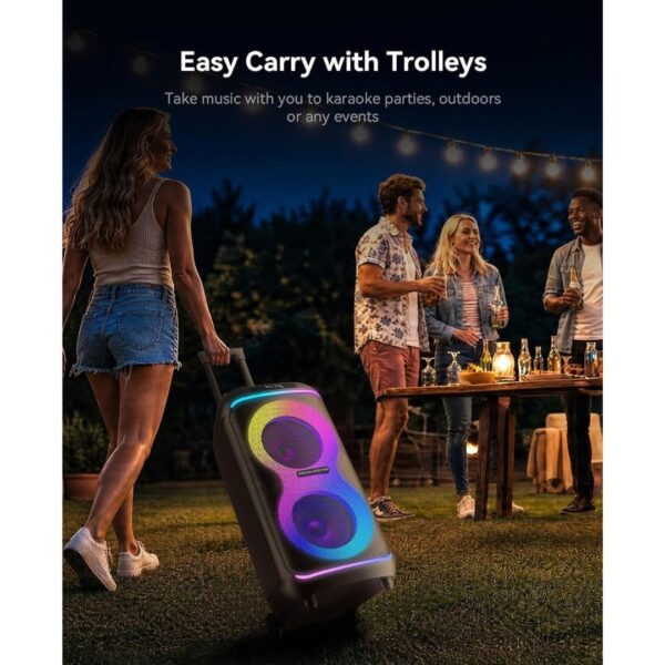 6-4.jpg GKDT81 Karaoke Machine with 2 Microphones for Adults, 80W Rated Power, Dual 8" Woofers, Portable Bluetooth Party Speaker with Wheels & Pull Handle