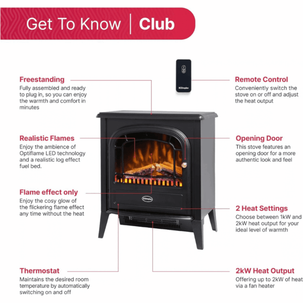 6-7-1.png Dimplex Club Optiflame Electric Stove, Black Freestanding Electric Fire with Artificial Logs