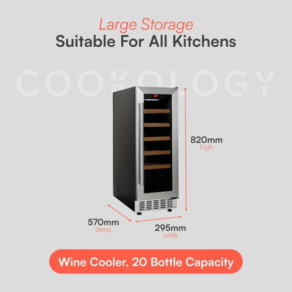 Cookology 60L Under-Counter Wine Cabinet - 20 Bottle - Stainless Steel [Energy Class G]