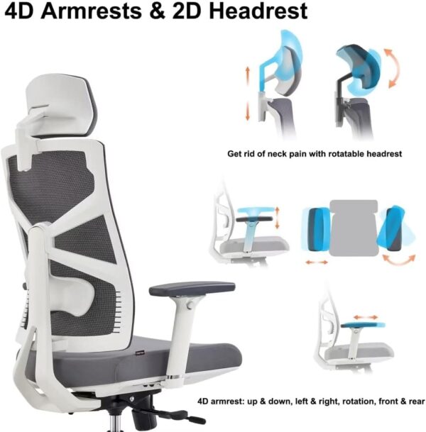 61HgZOzwVaL._AC_SL1080_.jpg HOLLUDLE Ergonomic Office Chair with Adaptive Backrest, High Back Computer Desk Chair with 4D Armrests