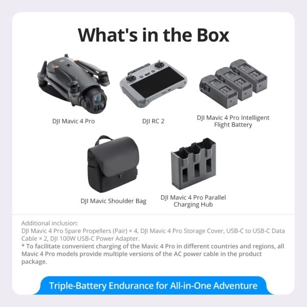 61J8HhIp2XL._AC_SL1500_.jpg DJI Mavic 4 Pro Fly More Combo with DJI RC 2, Flagship Tri-Camera Drone with 100MP 4/3 CMOS Hasselblad Camera, 30km Video Transmission, 51-Min Max Flight Time, Charging Hub, and More