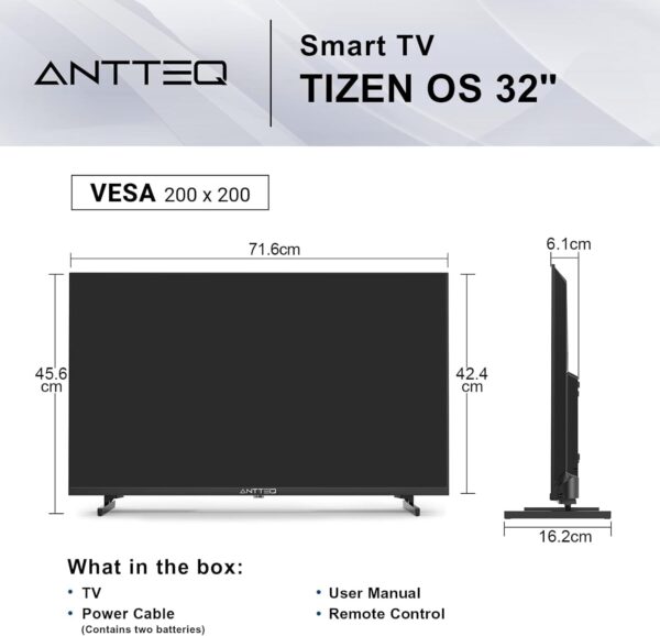 61KYR3Lu0L._AC_SL1500_.jpg Antteq 32 Inch Smart TV, 32" Tizen OS HD Television with Netflix Disney+ Gaming Hub Samsung TV Plus Dolby Audio, Small TV for Bedroom or Kitchen