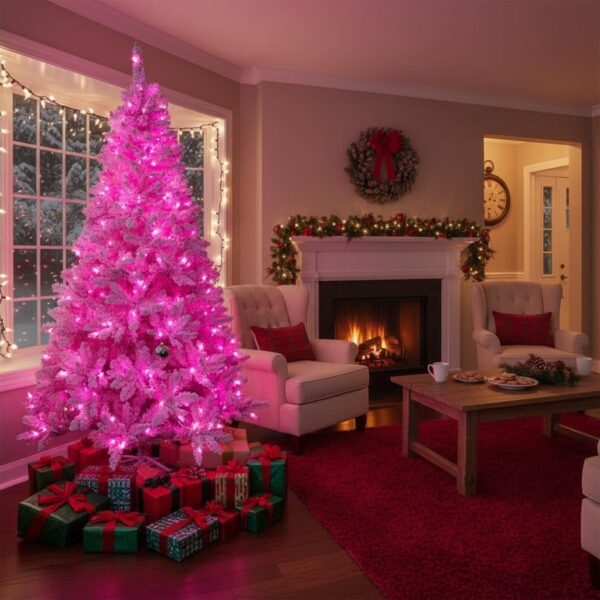 61Ta7kyrE4L._AC_SL1024_.jpg 8Ft Flocked Prelit Pink Christmas Tree with Pink LED Lights Multifunction