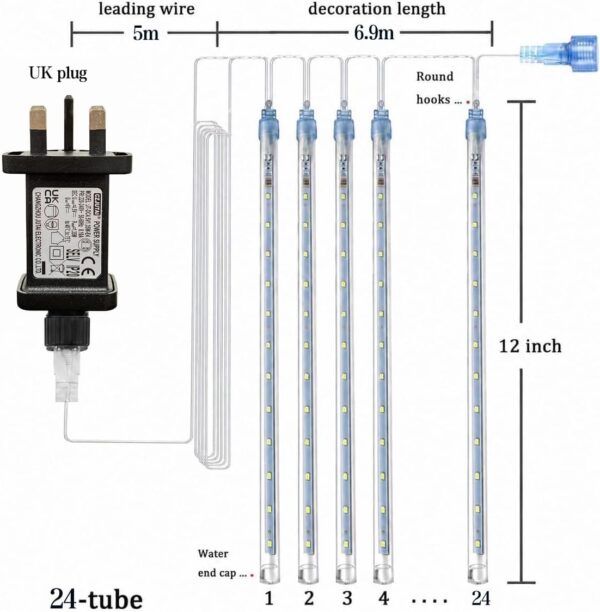 Meteor Shower Outdoor Christmas Lights 24 Tube 576LED, Multi Color [Energy Class F]