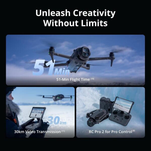 61VFn6voGPL._AC_SL1500_.jpg DJI Mavic 4 Pro Fly More Combo with DJI RC 2, Flagship Tri-Camera Drone with 100MP 4/3 CMOS Hasselblad Camera, 30km Video Transmission, 51-Min Max Flight Time, Charging Hub, and More