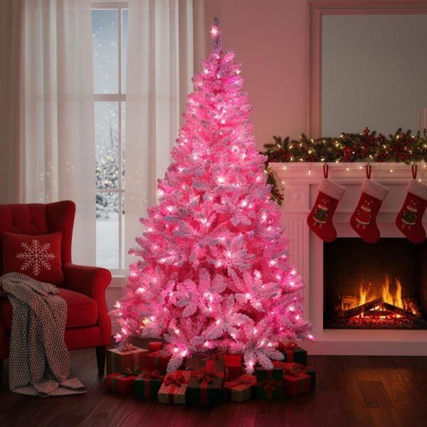 61cPUVIQY8L._AC_SL1024_.jpg 8Ft Flocked Prelit Pink Christmas Tree with Pink LED Lights Multifunction
