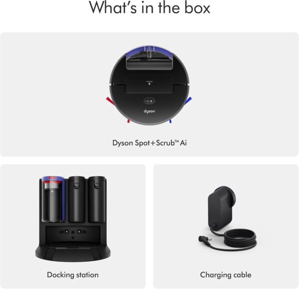 61uT2AtAizL._AC_SL1500_.jpg Dyson Robot Vacuum, Self-Cleaning, Self-Emptying, Black and Blue