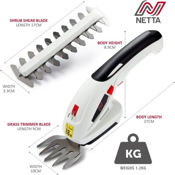 NETTA 2-in-1 Cordless Hedge Trimmer & Grass Shear