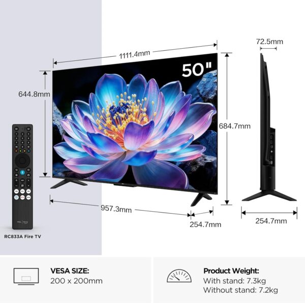 710TR-hMe3L._AC_SL1500_.jpg TCL 50V6D-UK 50 Inch 4K HDR, Fire TV, HDR10+, Dolby Atmos, DTS:X, Game Master, Motion Clarity, AirPlay 2, Press & Ask Alexa (2026 New Model)