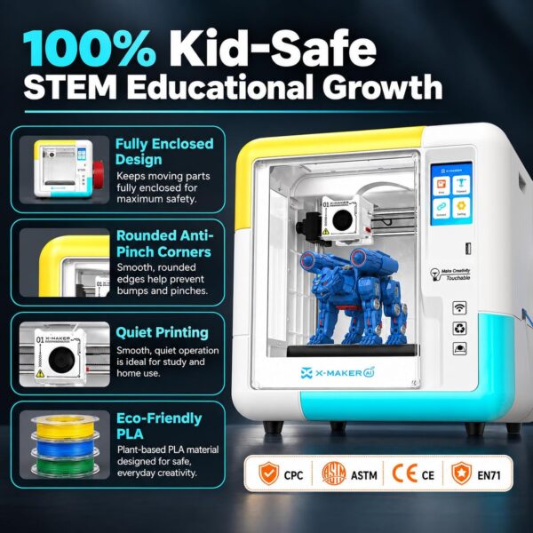 712fctaFSmL._AC_SL1500_.jpg X-Maker AI Kids 3D Printer, Enclosed, Wi-Fi Printing, App Control, Ready to Print