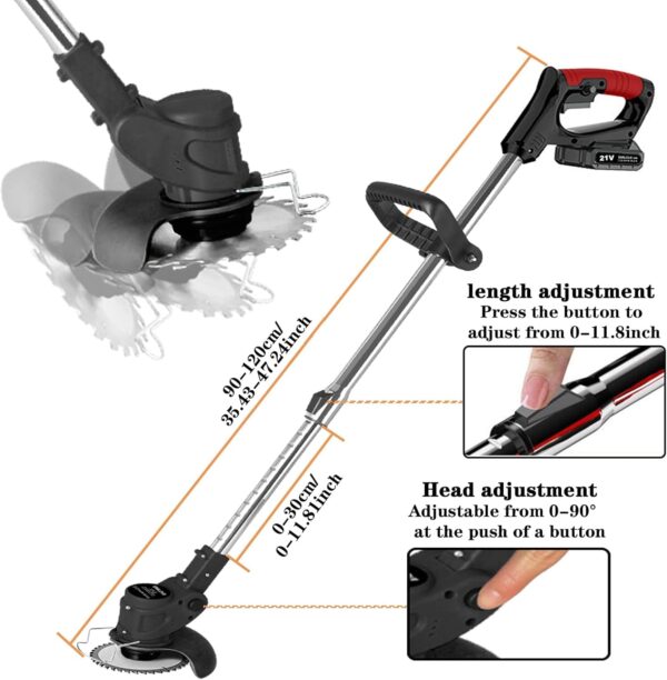 713ExEKmxSL._AC_SL1500_.jpg 21V Cordless Strimmer, Telescopic Lightweight Grass Trimmer with 6xMetal Blades & 10xPlastic Blades