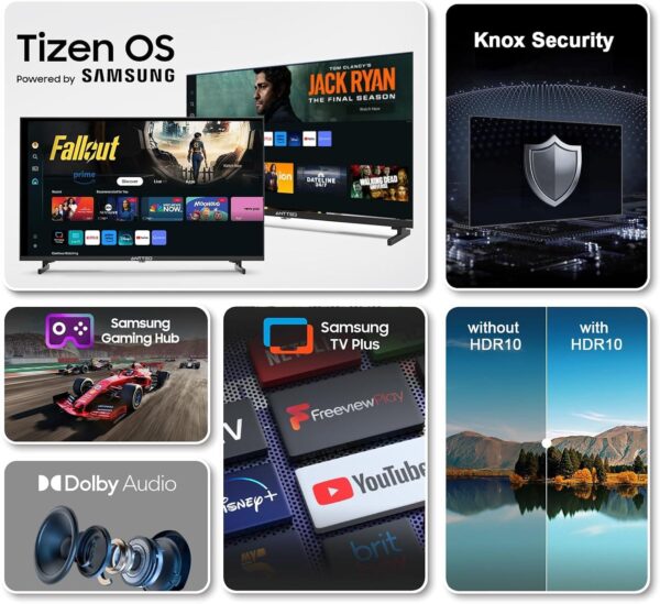 7169wg2QjIL._AC_SL1500_.jpg Antteq 32 Inch Smart TV, 32" Tizen OS HD Television with Netflix Disney+ Gaming Hub Samsung TV Plus Dolby Audio, Small TV for Bedroom or Kitchen