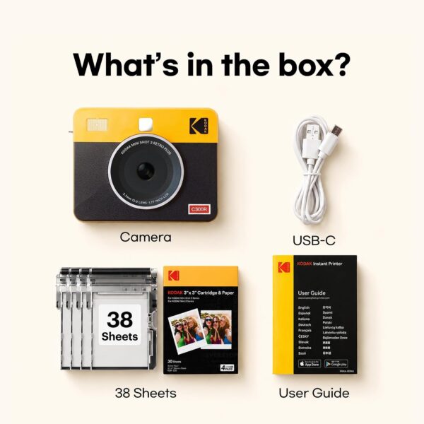 719M1W1fUaL._AC_SL1500_.jpg KODAK Mini Shot 3 Retro 3x3 Instant Camera, Photo Printer, 38 Sheet, Yellow