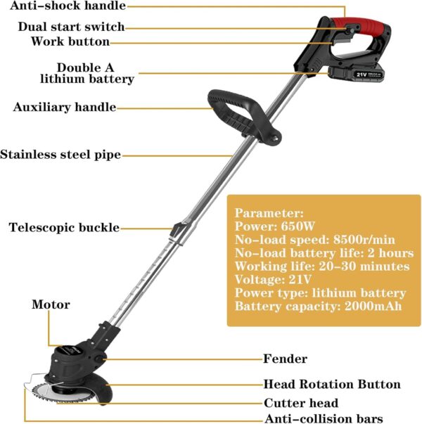 71ApH1jRUlL._AC_SL1500_.jpg 21V Cordless Strimmer, Telescopic Lightweight Grass Trimmer with 6xMetal Blades & 10xPlastic Blades
