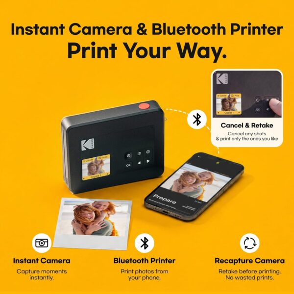 71EALSPeoDL._AC_SL1500_.jpg KODAK Mini Shot 3 Retro 3x3 Instant Camera, Photo Printer, 38 Sheet, Yellow