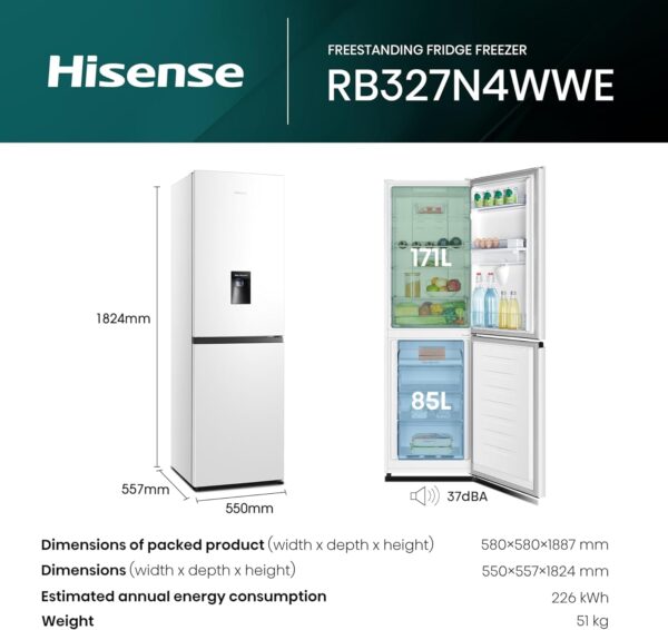 71HLM7Z1RGL._AC_SL1500_.jpg Hisense RB327N4WWE 55cm Freestanding 50/50 Fridge Freezer