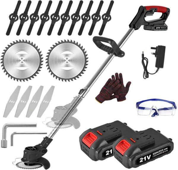 71KG6KXFQkL._AC_SL1500_.jpg 21V Cordless Strimmer, Telescopic Lightweight Grass Trimmer with 6xMetal Blades & 10xPlastic Blades