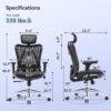 SIHOO M57 Ergonomic Mesh Office Chair, Lumbar Support, 330 lb, Black
