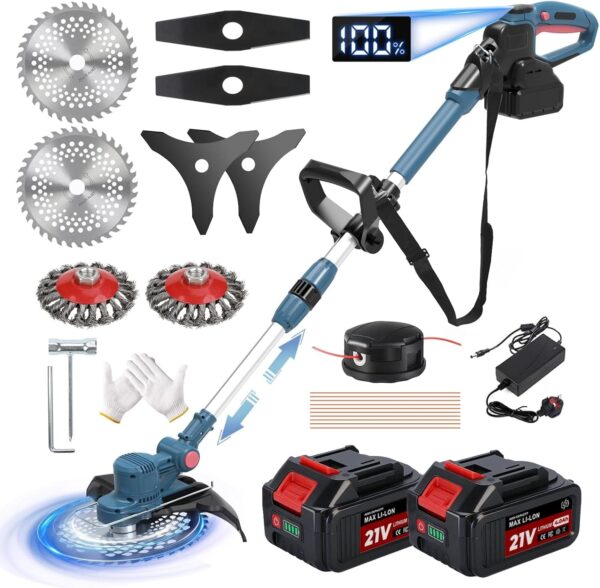 71NYSZlZesL._AC_SL1500_.jpg Cordless Strimmer, Garden Strimmer Cordless with Weed Brush and 2 x 4.0Ah Battery