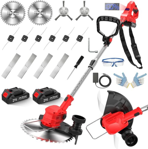 71OhO3IyhqL._AC_SL1500_.jpg Cordless Strimmer 21V with 2×2000mAh Battery & Charger,Grass Trimmer Cordless with 14 Blades Cutting System