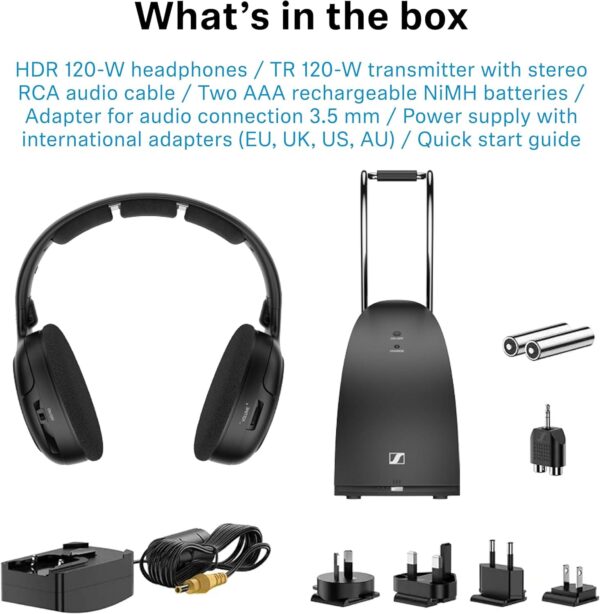 71ROUsPXuHL._AC_.jpg Sennheiser RS 120-W On-Ear Wireless Headphones for Crystal-clear TV Listening with 3 Sound Modes, Lightweight Design, Easy Volume Control, 60 m Range and Convenient Transmitter/Charger Combo - Black