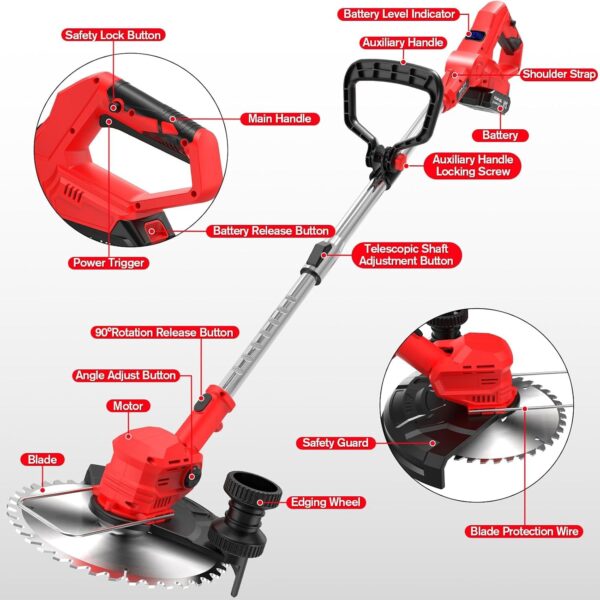 71RiV0nbs5L._AC_SL1500_.jpg Cordless Strimmer 21V with 2×2000mAh Battery & Charger,Grass Trimmer Cordless with 14 Blades Cutting System